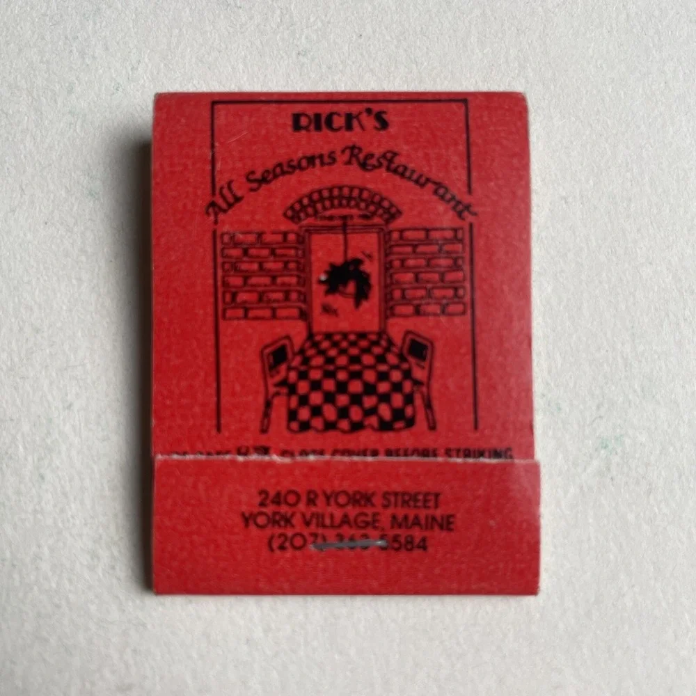 Vintage Matchbook Rick's Restaurant York Village Maine‎ 1990s Unstruck RARE